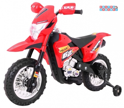 Motorek Cross na akumulator - czerwony, 6V/4.5Ah, gaz w rączce, dźwięki, LED, kółka boczna [BDM0912]
