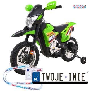 Motorek Cross na akumulator - zielony, 6V/4.5Ah, gaz w rączce, dźwięki, LED, kółka boczna [BDM0912]