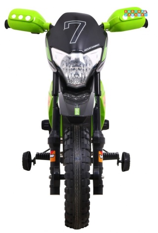 Motorek Cross na akumulator - zielony, 6V/4.5Ah, gaz w rączce, dźwięki, LED, kółka boczna [BDM0912]