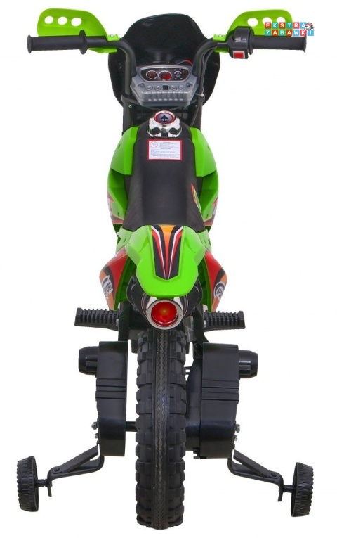 Motorek Cross na akumulator - zielony, 6V/4.5Ah, gaz w rączce, dźwięki, LED, kółka boczna [BDM0912]