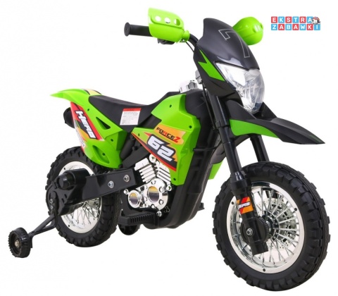 Motorek Cross na akumulator - zielony, 6V/4.5Ah, gaz w rączce, dźwięki, LED, kółka boczna [BDM0912]