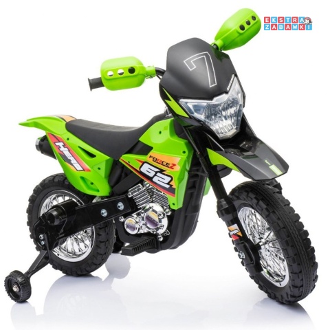 Motorek Cross na akumulator - zielony, 6V/4.5Ah, gaz w rączce, dźwięki, LED, kółka boczna [BDM0912]