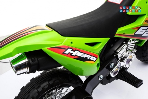 Motorek Cross na akumulator - zielony, 6V/4.5Ah, gaz w rączce, dźwięki, LED, kółka boczna [BDM0912]