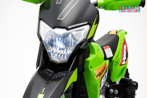 Motorek Cross na akumulator - zielony, 6V/4.5Ah, gaz w rączce, dźwięki, LED, kółka boczna [BDM0912]