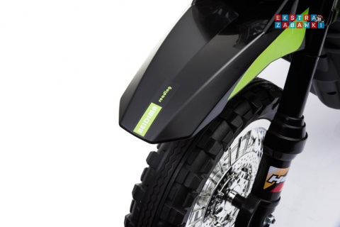Motorek Cross na akumulator - zielony, 6V/4.5Ah, gaz w rączce, dźwięki, LED, kółka boczna [BDM0912]