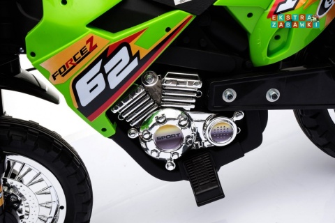 Motorek Cross na akumulator - zielony, 6V/4.5Ah, gaz w rączce, dźwięki, LED, kółka boczna [BDM0912]