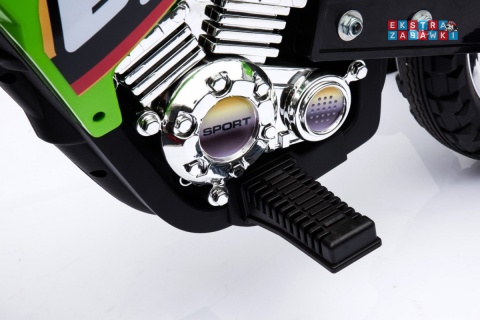 Motorek Cross na akumulator - zielony, 6V/4.5Ah, gaz w rączce, dźwięki, LED, kółka boczna [BDM0912]