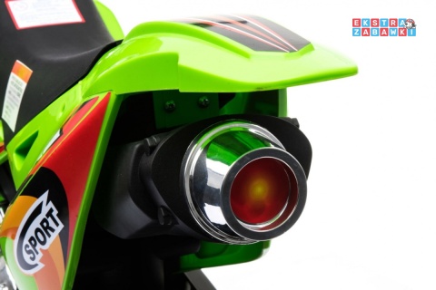 Motorek Cross na akumulator - zielony, 6V/4.5Ah, gaz w rączce, dźwięki, LED, kółka boczna [BDM0912]
