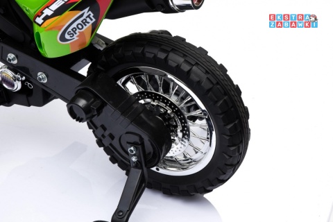 Motorek Cross na akumulator - zielony, 6V/4.5Ah, gaz w rączce, dźwięki, LED, kółka boczna [BDM0912]