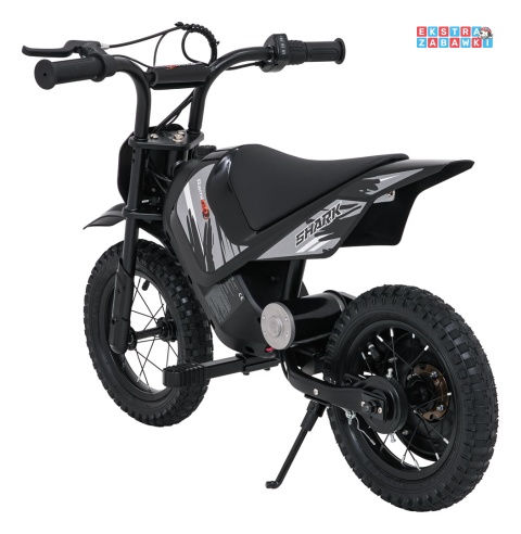 Motorek SHARK na akumulator - czarny, 1x150W 12V/4Ah Li-ion, do 15km/h, pompowane opony, hamulec bębnowy [HP02E]