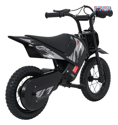 Motorek SHARK na akumulator - czarny, 1x150W 12V/4Ah Li-ion, do 15km/h, pompowane opony, hamulec bębnowy [HP02E]