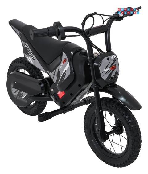 Motorek SHARK na akumulator - czarny, 1x150W 12V/4Ah Li-ion, do 15km/h, pompowane opony, hamulec bębnowy [HP02E]
