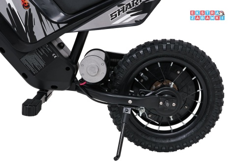 Motorek SHARK na akumulator - czarny, 1x150W 12V/4Ah Li-ion, do 15km/h, pompowane opony, hamulec bębnowy [HP02E]