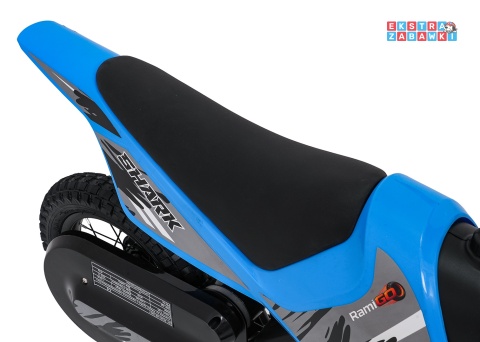 Motorek SHARK na akumulator - niebieski, 1x150W 12V/4Ah Li-ion, do 15km/h, pompowane opony, hamulec bębnowy [HP02E]
