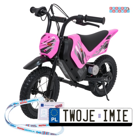 Motorek SHARK na akumulator - różowy, 1x150W 12V/4Ah Li-ion, do 15km/h, pompowane opony, hamulec bębnowy [HP02E]