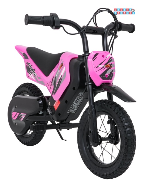 Motorek SHARK na akumulator - różowy, 1x150W 12V/4Ah Li-ion, do 15km/h, pompowane opony, hamulec bębnowy [HP02E]