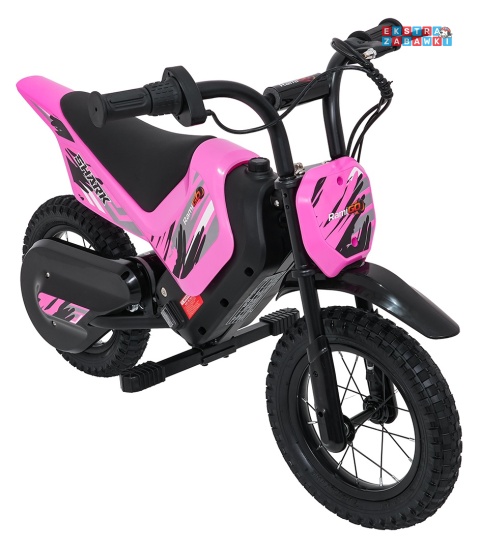 Motorek SHARK na akumulator - różowy, 1x150W 12V/4Ah Li-ion, do 15km/h, pompowane opony, hamulec bębnowy [HP02E]