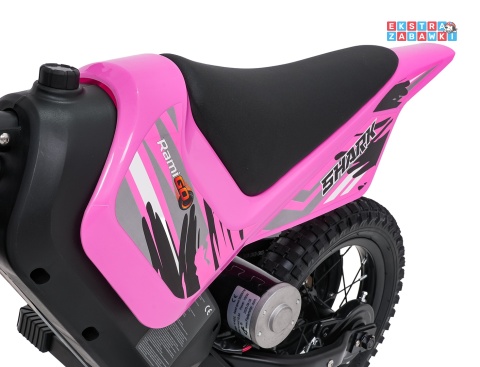 Motorek SHARK na akumulator - różowy, 1x150W 12V/4Ah Li-ion, do 15km/h, pompowane opony, hamulec bębnowy [HP02E]