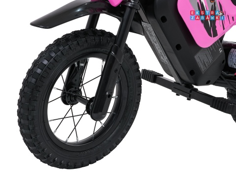 Motorek SHARK na akumulator - różowy, 1x150W 12V/4Ah Li-ion, do 15km/h, pompowane opony, hamulec bębnowy [HP02E]