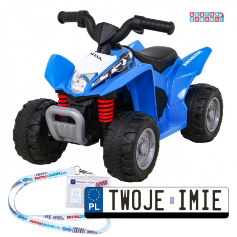 Quad Honda 250X TRX na akumulator - niebieski, 30W 6V/4.5Ah, klakson, LED, ekoskóra [H3]