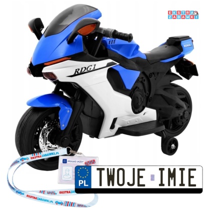 Superbike R1 na akumulator - niebieski, 1x30W 6V/7Ah, kółka boczne, LED, klakson, do 30 kg [TR1603]
