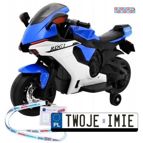 Superbike R1 na akumulator - niebieski, 1x30W 6V/7Ah, kółka boczne, LED, klakson, do 30 kg [TR1603]