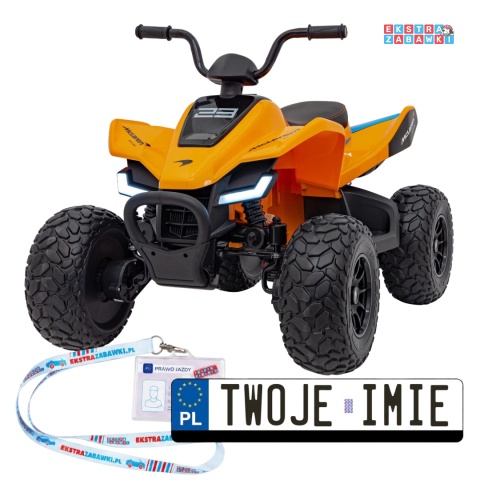 Quad Mclaren Racing MCL 35 na akumulator - pomarańczowy, 4x35W 12V/10Ah, pilot, ekoskóra, EVA, MP3 [JL212]