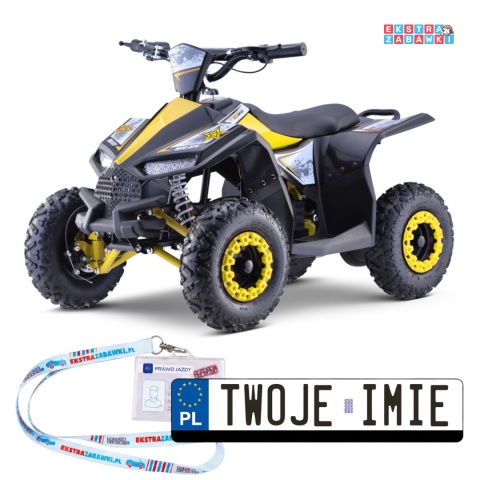 Quad HIPERFECT na akumulator - żółty, 1x1000W 48V/12Ah, silnik bezszczotkowy, pompowane opony, ekoskóra [ATV-11E]