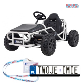 Sportowy gokart Sport 5 na akumulator - biały, 2x100W 24V/10Ah, EVA, ekoskóra, pasy [A8812]