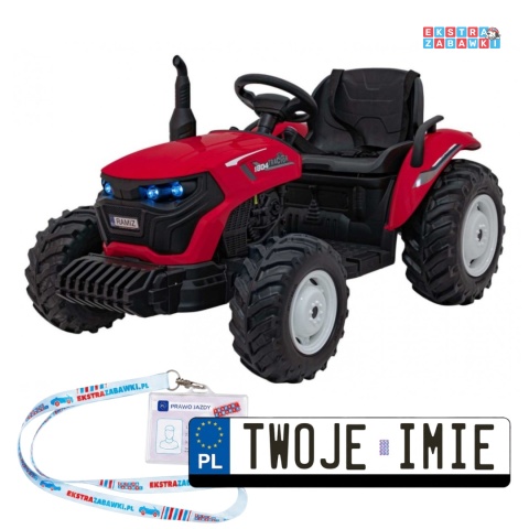 Traktor Grow 1804 na akumulator - czerwony, 2x100W 24V/7Ah, Bluetooth, EVA, pilot, LED, 5-punktowe pasy [HC-306]