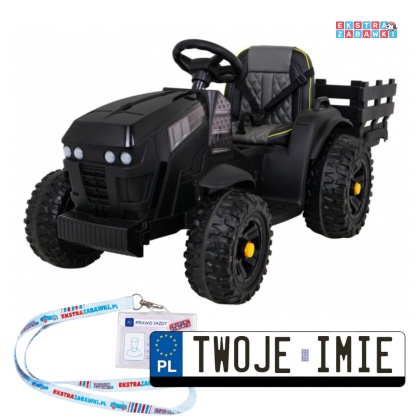 Traktor Titanium z przyczepą na akumulator - czarny, 2x45W 12V/7Ah, panel audio, EVA, LED, pasy, pilot [BDM0925]