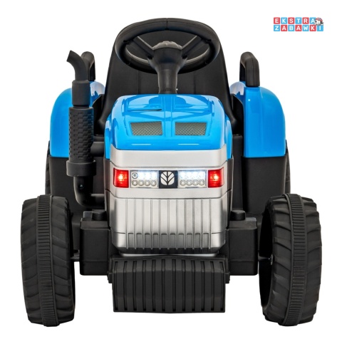 Traktor z przyczepą New Holland T7 na akumulator - niebieski, 2x35W 12V/7Ah, panel muzyczny, LED, AUX [A009B]