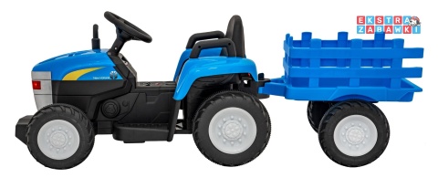 Traktor z przyczepą New Holland T7 na akumulator - niebieski, 2x35W 12V/7Ah, panel muzyczny, LED, AUX [A009B]