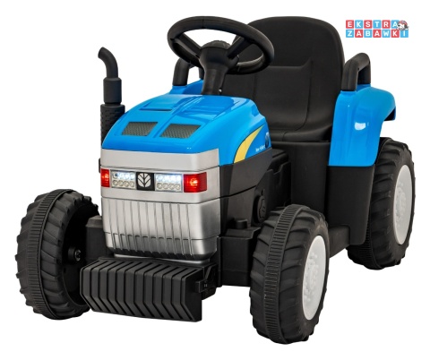 Traktor z przyczepą New Holland T7 na akumulator - niebieski, 2x35W 12V/7Ah, panel muzyczny, LED, AUX [A009B]