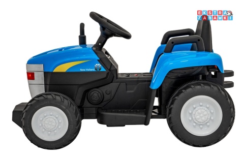 Traktor z przyczepą New Holland T7 na akumulator - niebieski, 2x35W 12V/7Ah, panel muzyczny, LED, AUX [A009B]