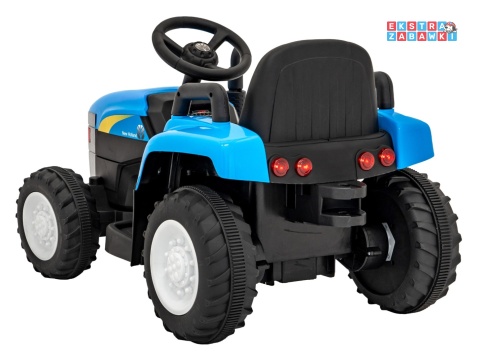 Traktor z przyczepą New Holland T7 na akumulator - niebieski, 2x35W 12V/7Ah, panel muzyczny, LED, AUX [A009B]