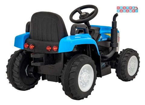 Traktor z przyczepą New Holland T7 na akumulator - niebieski, 2x35W 12V/7Ah, panel muzyczny, LED, AUX [A009B]