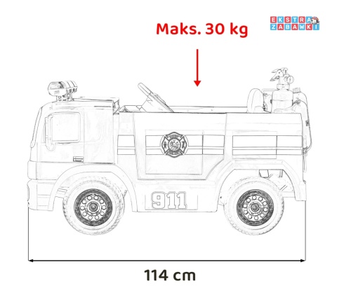 Ciężarówka straż pożarna na akumulator - czerwony, 12V/10Ah, pilot, EVA, pasy, kask, sikawka, gaśnica [SX1818]