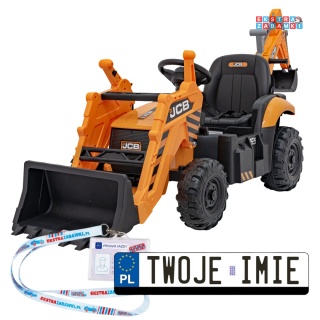 Koparka 2w1 JCB z łyżką na akumulator - żółty, 2x35W 12V/10Ah, pilot, klakson, wolny start, pasy [BDM0960B]