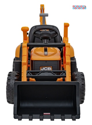 Koparka 2w1 JCB z łyżką na akumulator - żółty, 2x35W 12V/10Ah, pilot, klakson, wolny start, pasy [BDM0960B]