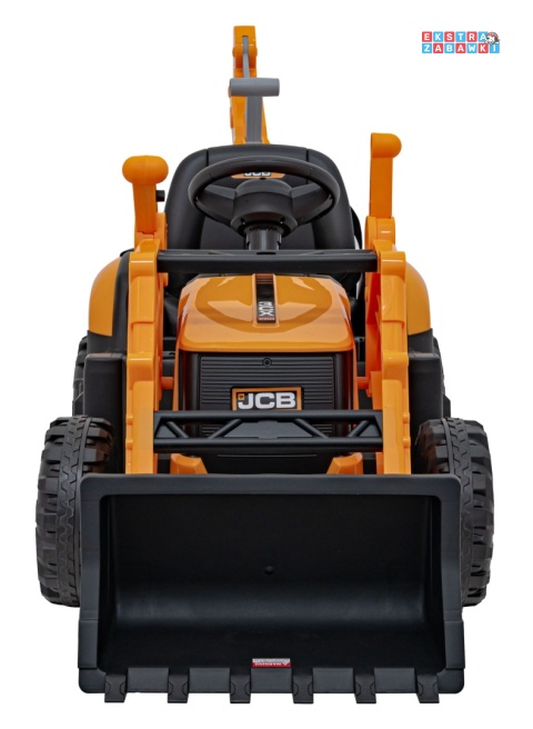 Koparka 2w1 JCB z łyżką na akumulator - żółty, 2x35W 12V/10Ah, pilot, klakson, wolny start, pasy [BDM0960B]