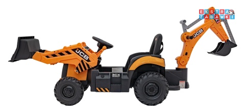 Koparka 2w1 JCB z łyżką na akumulator - żółty, 2x35W 12V/10Ah, pilot, klakson, wolny start, pasy [BDM0960B]