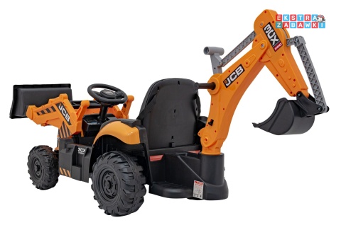Koparka 2w1 JCB z łyżką na akumulator - żółty, 2x35W 12V/10Ah, pilot, klakson, wolny start, pasy [BDM0960B]