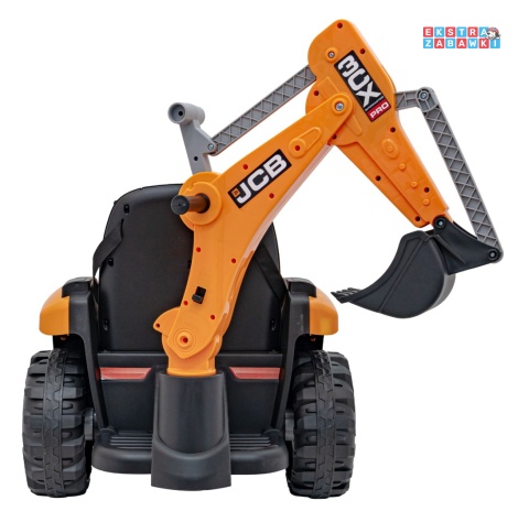 Koparka 2w1 JCB z łyżką na akumulator - żółty, 2x35W 12V/10Ah, pilot, klakson, wolny start, pasy [BDM0960B]