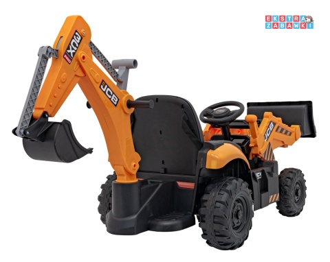 Koparka 2w1 JCB z łyżką na akumulator - żółty, 2x35W 12V/10Ah, pilot, klakson, wolny start, pasy [BDM0960B]
