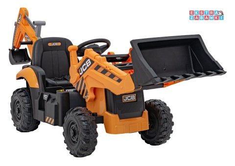 Koparka 2w1 JCB z łyżką na akumulator - żółty, 2x35W 12V/10Ah, pilot, klakson, wolny start, pasy [BDM0960B]