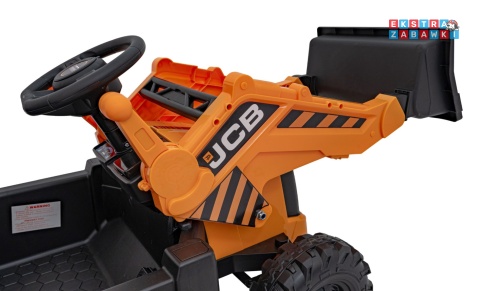 Koparka 2w1 JCB z łyżką na akumulator - żółty, 2x35W 12V/10Ah, pilot, klakson, wolny start, pasy [BDM0960B]