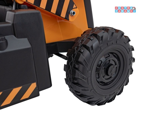 Koparka 2w1 JCB z łyżką na akumulator - żółty, 2x35W 12V/10Ah, pilot, klakson, wolny start, pasy [BDM0960B]