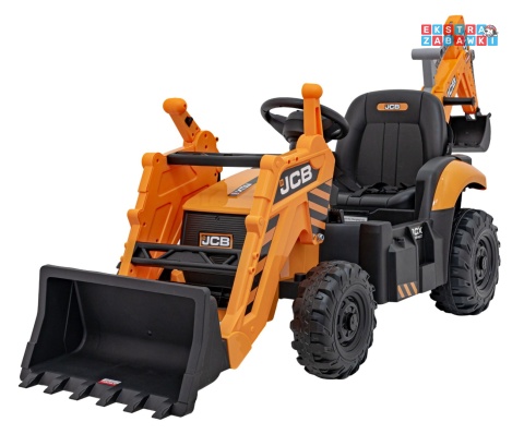 Koparka 2w1 JCB z łyżką na akumulator - żółty, 2x35W 12V/10Ah, pilot, klakson, wolny start, pasy [BDM0960B]