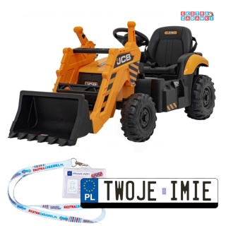 Koparka JCB z łyżką na akumulator - żółty, 2x35W 12V/10Ah, wolny start, pasy, klakson, pilot [BDM0960C]